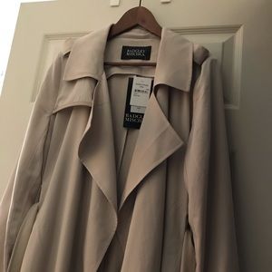 Badgley Mischka Faux Leather Trim Long Coat Size L